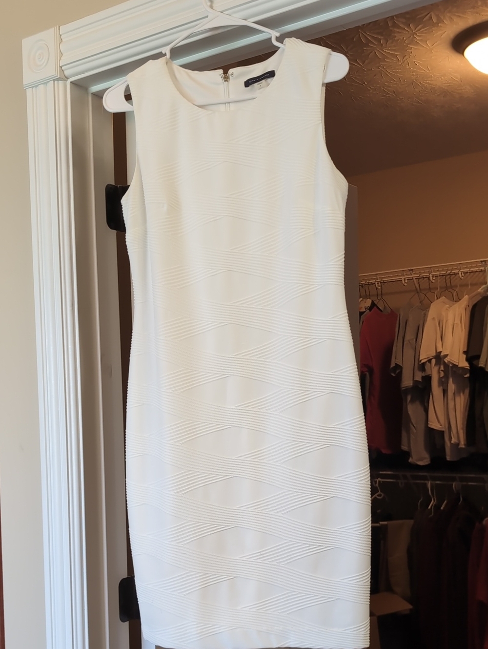 Tommy Hilfiger Ivory Textured Sleeveless Midi Dress